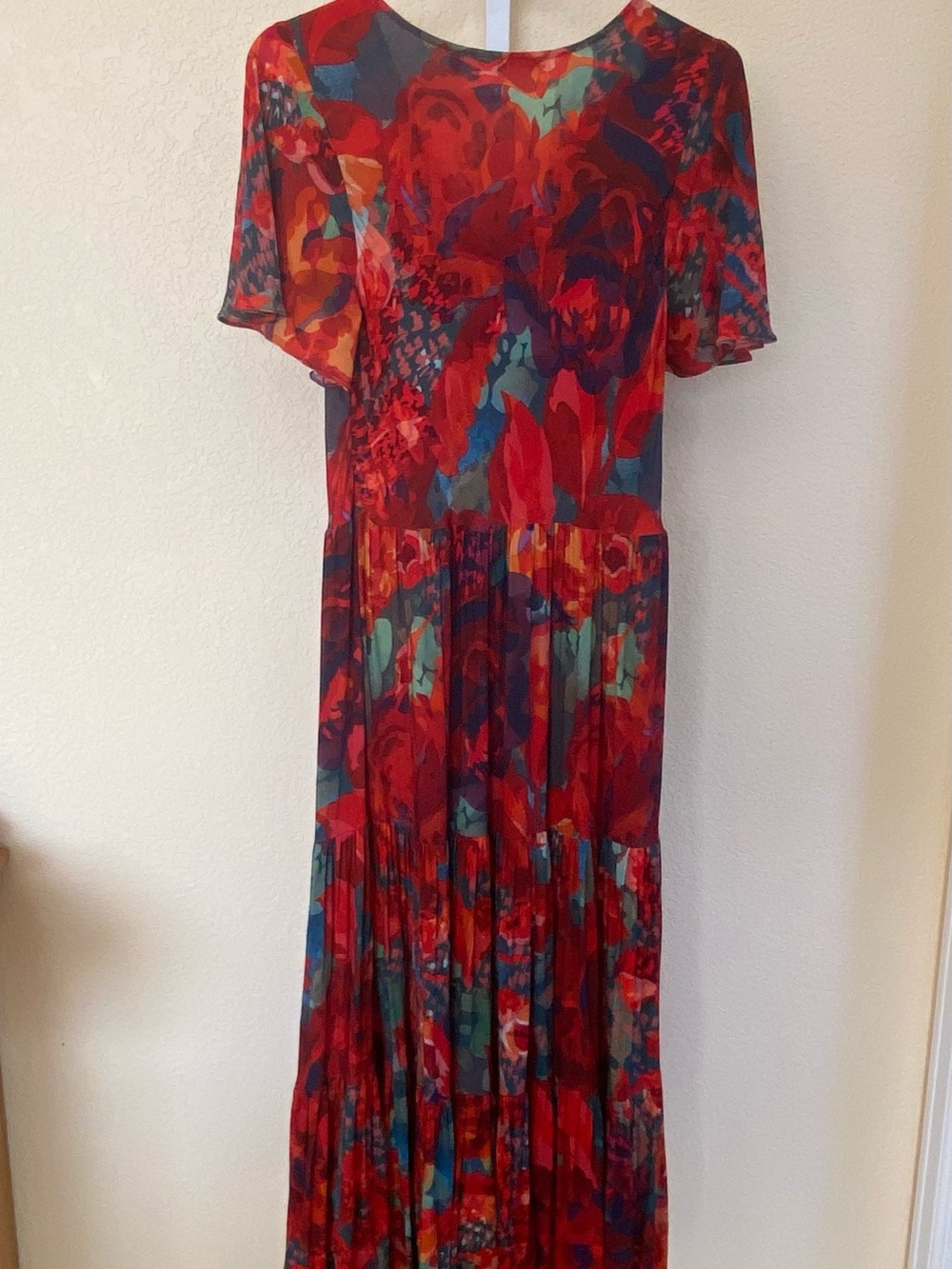 Soft Surroundings Red Floral V-Neck Maxi Dress medium lightweight - Picture 2 of 7
